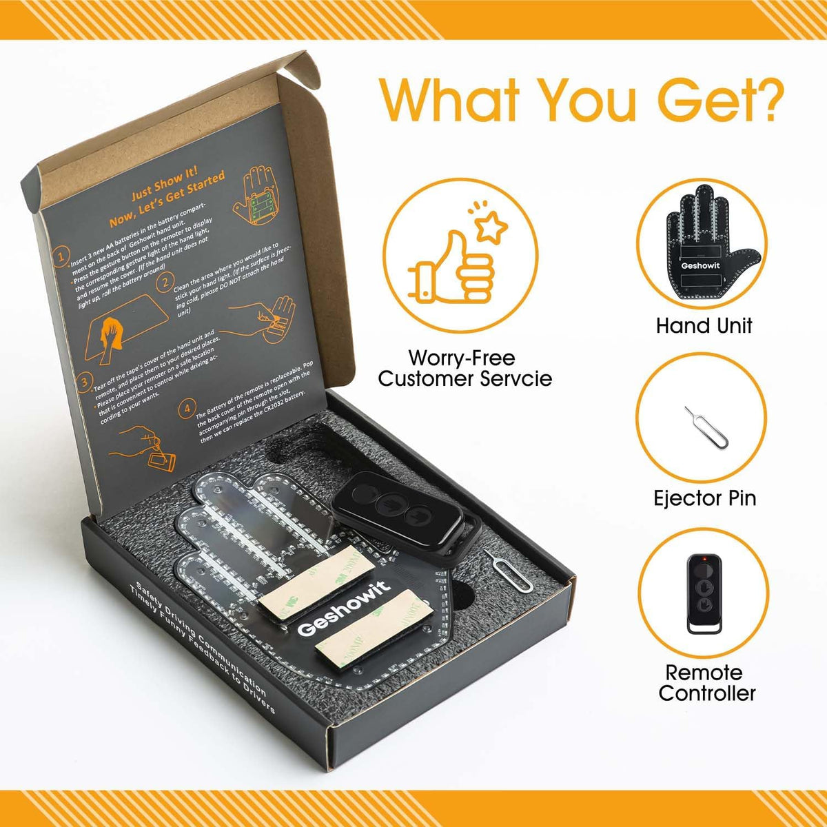 What's in the box: hand unit, remote, 3M Velcro strips