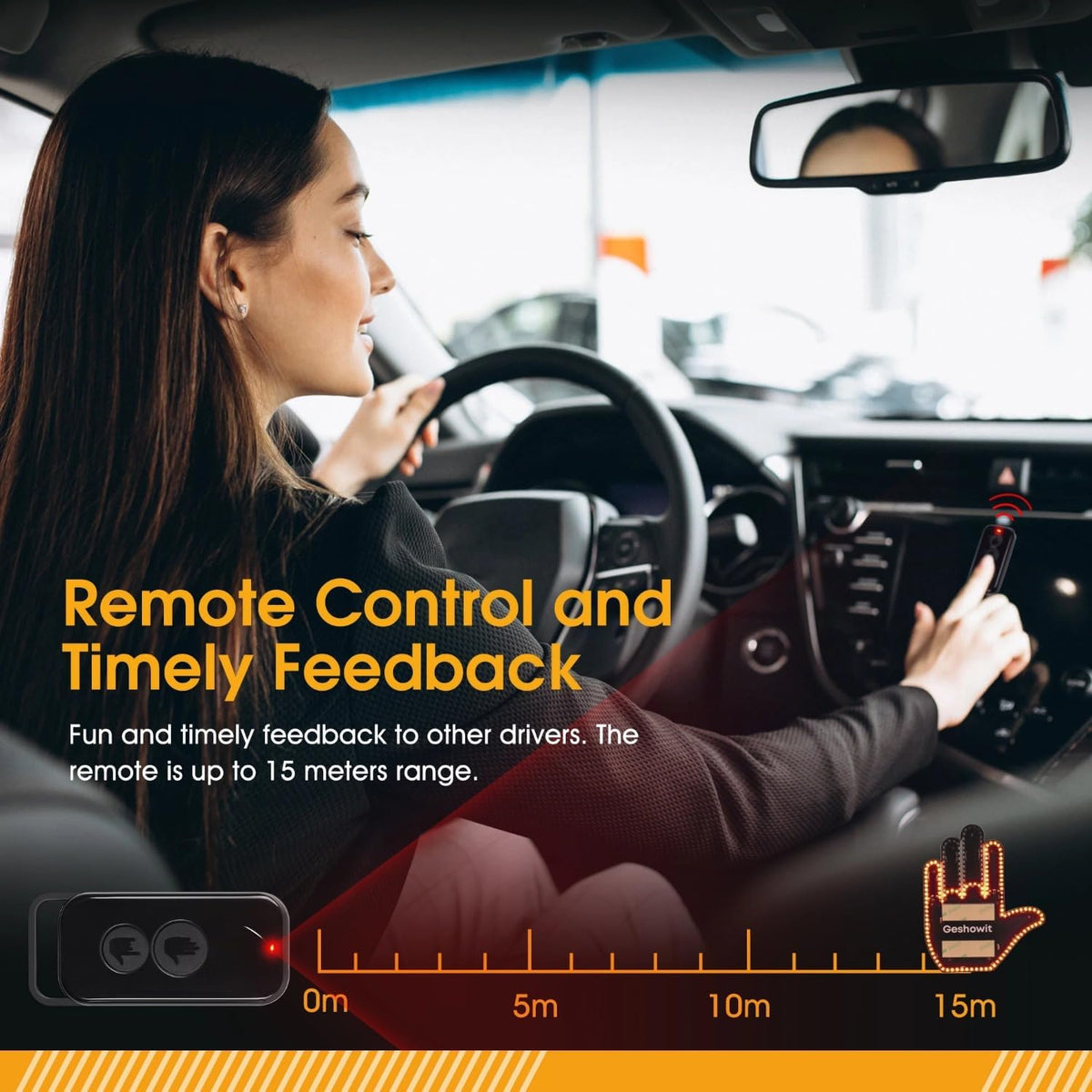 Remote control from the driver's seat, range up to 15 m