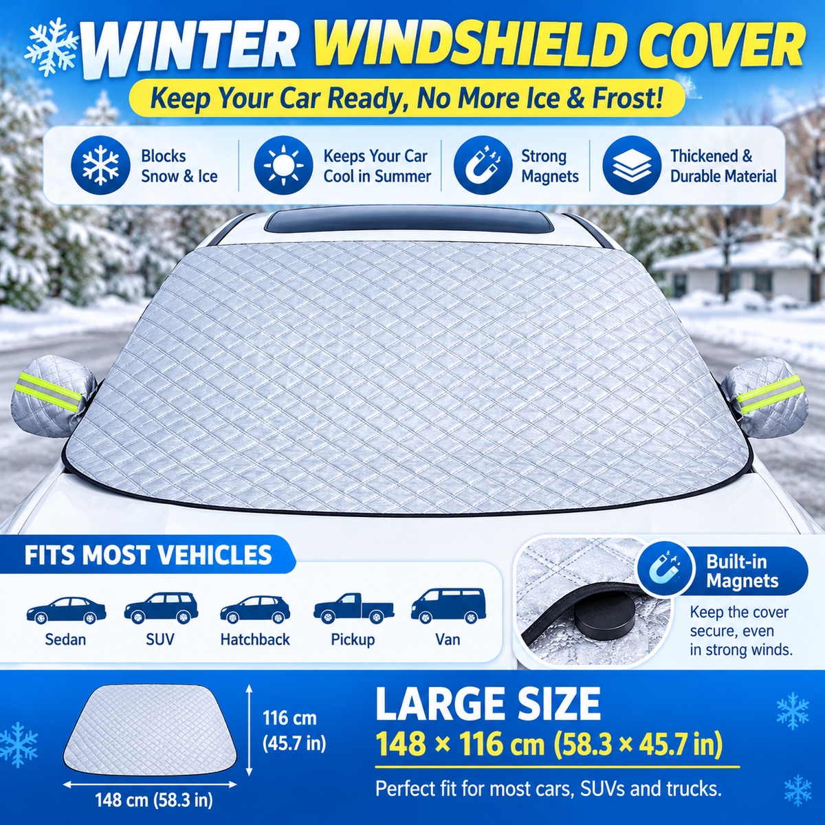 Apex FrostShield — Magnetic All-Season Windshield Cover