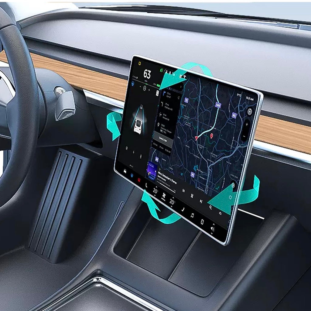 Tesla dashboard screen with 360-degree rotation arrows