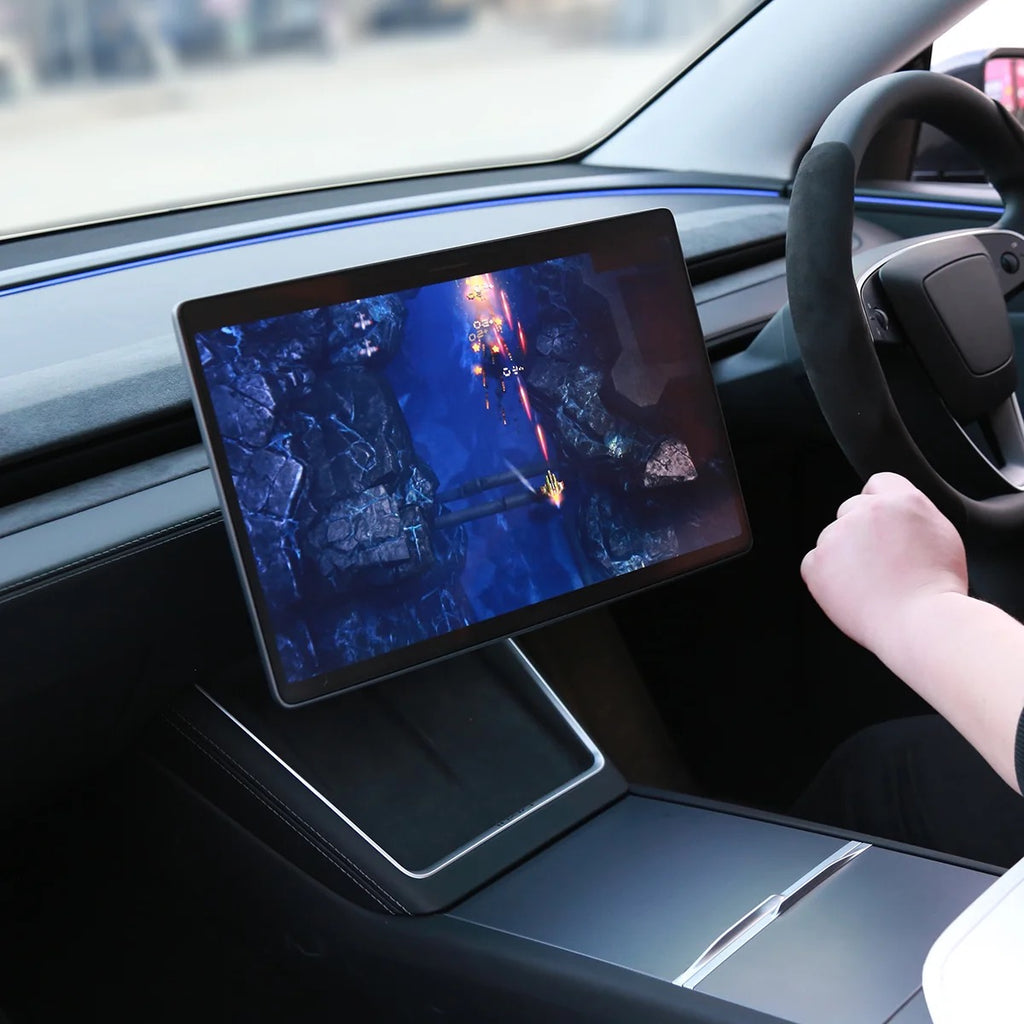 Screen swiveled toward passenger for gaming