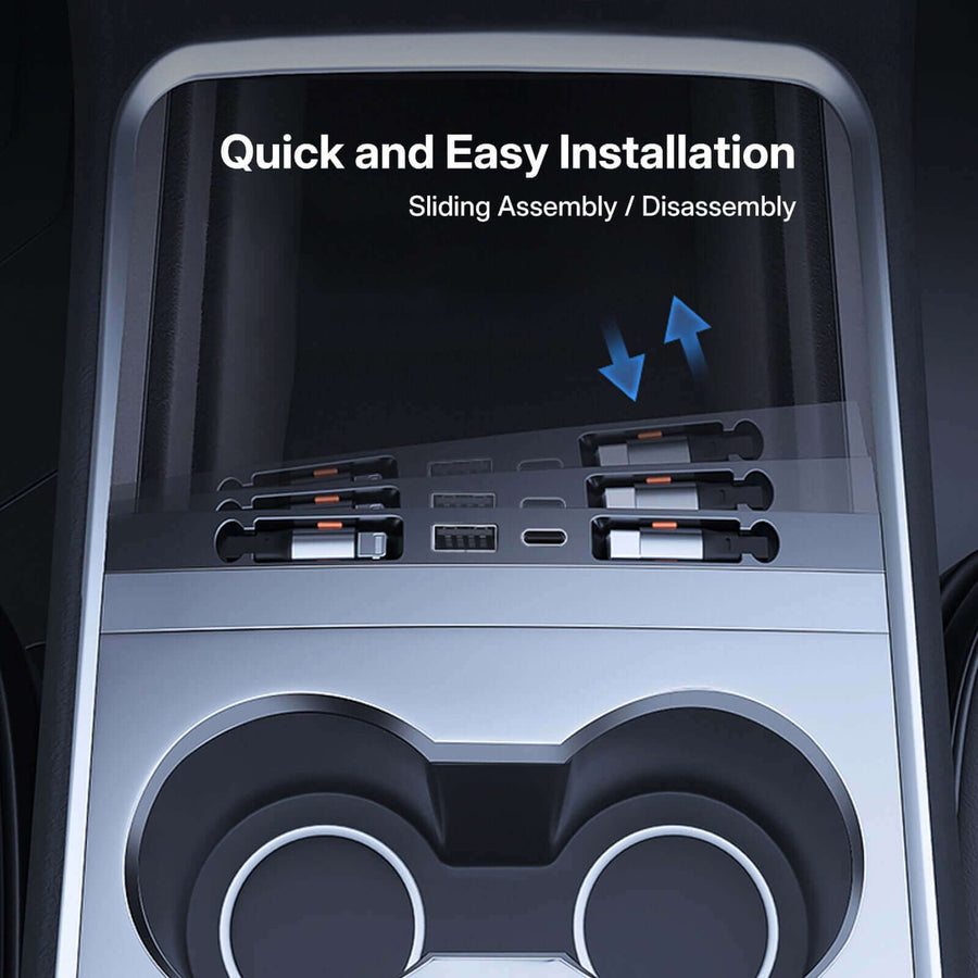 Sliding the PowerDock into the Tesla centre console