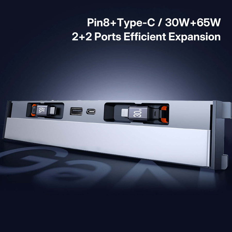 PowerDock panel showing both retractable cables and the two spare ports