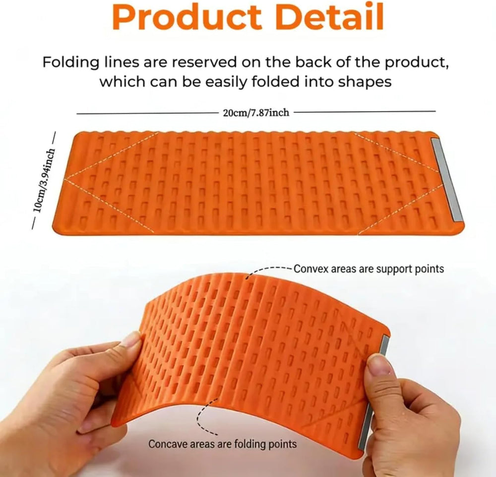 FlexStand on a desk: flat, holding a phone, and rolled for travel