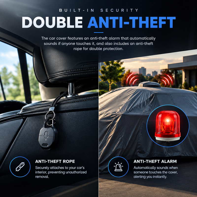 Apex AutoCover built-in security: anti-theft rope and touch alarm