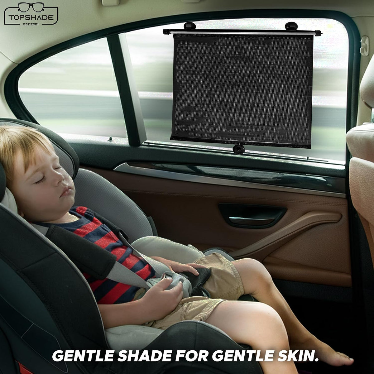 RollShade blocking direct sun for a sleeping toddler