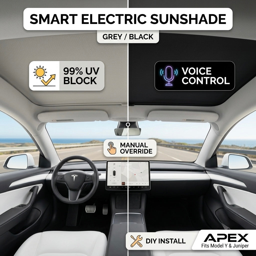 Smart Voice-Controlled Retractable Electric Sunshade | Tesla Model Y & Model Y Juniper