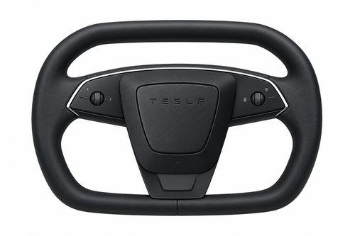 Apex CyberWheel Cybertruck-style steering wheel — Black, front view