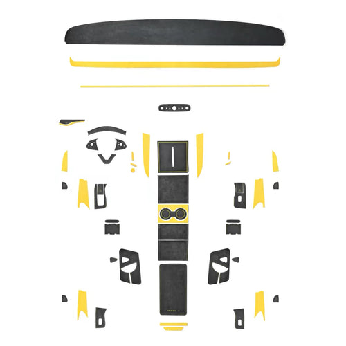 Apex Alcantara interior wrap kit, Stealth Black with Yellow stitch, full die-cut piece layout