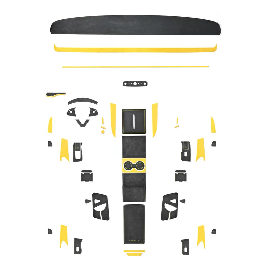 Apex Alcantara interior wrap kit, Stealth Black with Yellow stitch, full die-cut piece layout
