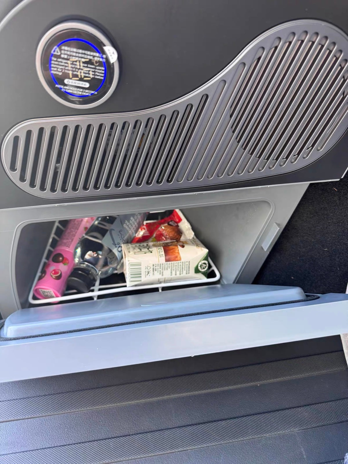 Snacks and drinks in the drawer