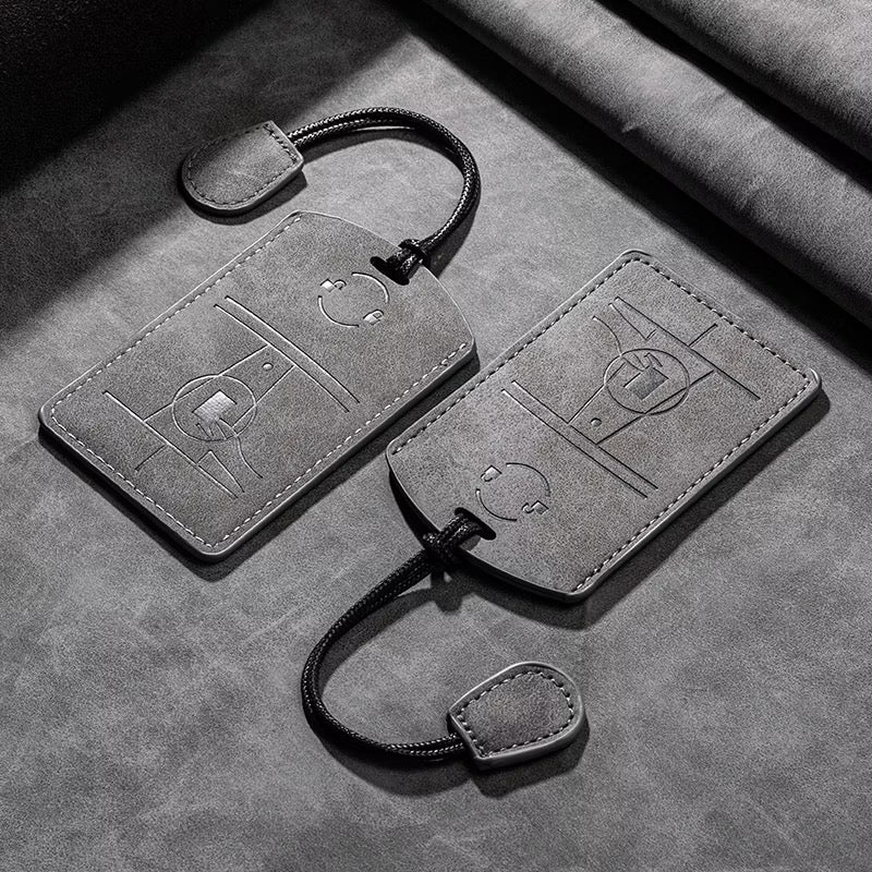Apex leather Tesla key card sleeve in Slate Gray with cord tassel