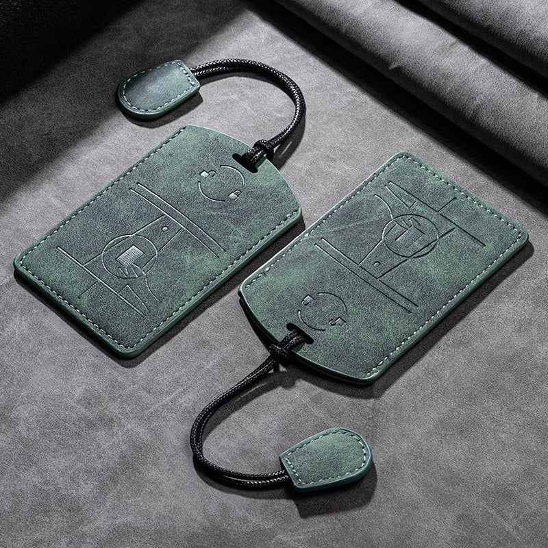 Apex leather Tesla key card sleeve in Forest Green with cord tassel