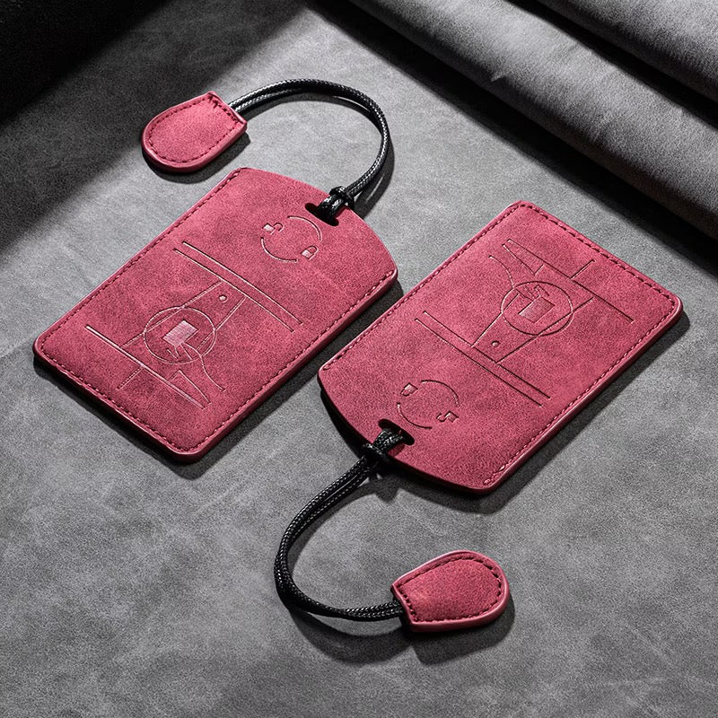 Apex leather Tesla key card sleeve in Maroon Red with cord tassel