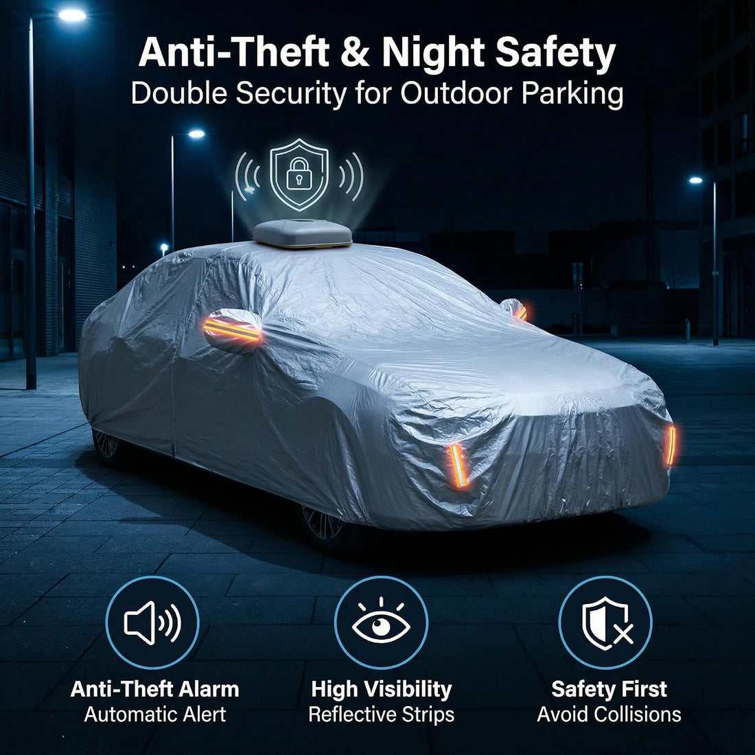 Apex AutoCover touch alarm and reflective strips at night