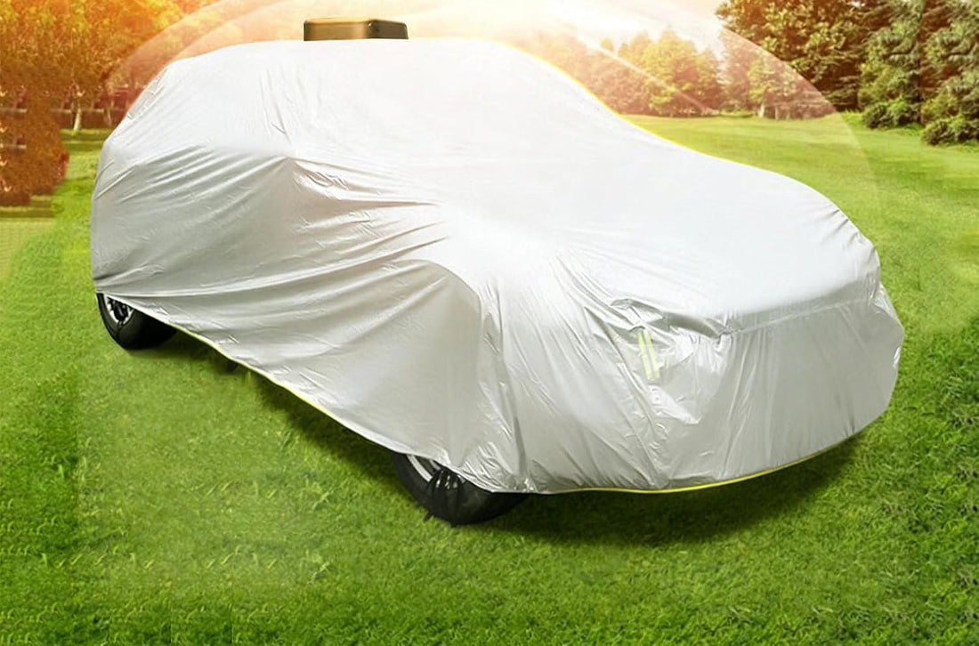 Covered car on grass