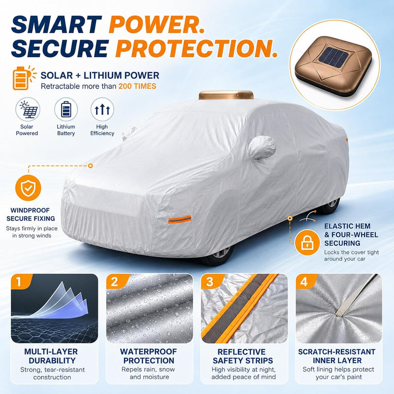 Apex AutoCover four-layer cover, reflective strips and wheel straps