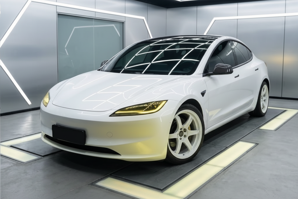 Yellow headlight Tesla