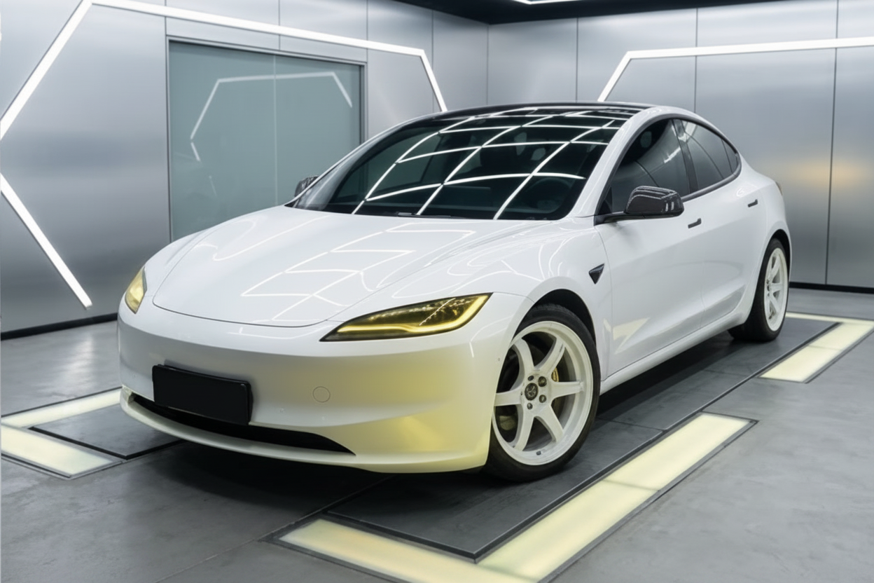 Yellow headlight Tesla